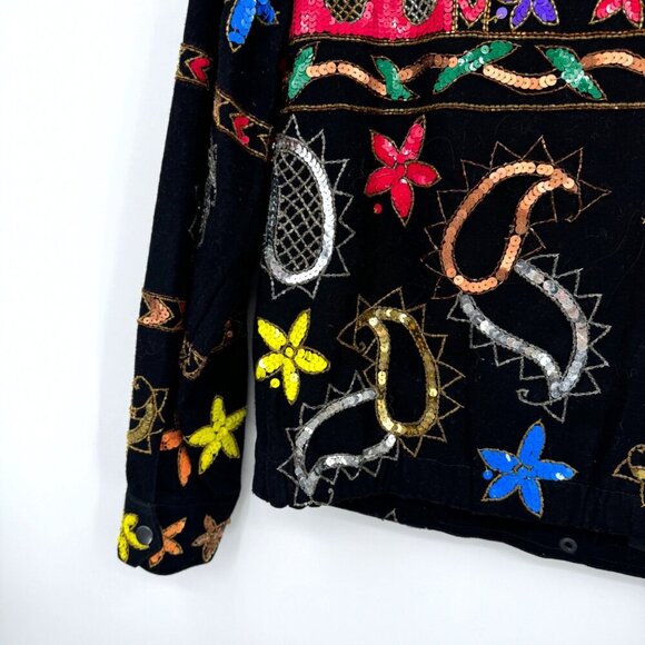 MODI DENIM VINTAGE ART TO WEAR JACKET Woman’s Medium sequin bling extra fancy - Picture 11 of 14